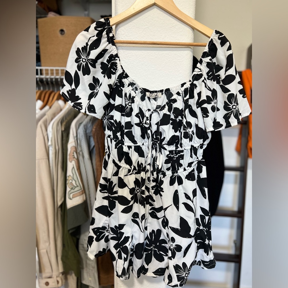 BLUSH Floral Black & White Romper